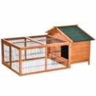 Pawhut Wooden Detachable Rabbit House Animal Cage With Openable Run And Roof Lockable Door Slide-out Tray 146 X 95 X 69cm