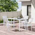 Living and Home 120cm White Garden Dining Table and 4 Chairs Set, White