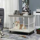 PawHut Dog Crate Furniture, Indoor Pet Kennel Cage, Top End Table w/ Soft Cushion, Lockable Door, for Small Dogs- Grey
