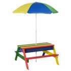 Kids Outdoor Picnic Table and Bench with Parasol Umbrella Rainbow