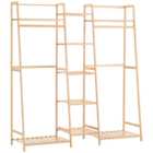 Living And Home SW0375 Natural Bamboo Multi-Tier Clothing Rack With Storage Shelf
