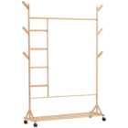 Living And Home SW0371 Natural Bamboo Freestanding Clothing Rack With Storage Shelf