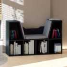 HOMCOM 6 Shelf Black Bookcase with Cushioned Reading Seat
