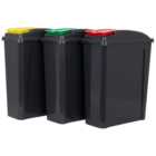 Wham 3 Piece 25L Plastic Recycle Bin Graphite/Asst Red/Green/Yellow Lids