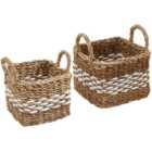 Premier Housewares Natural and Black Square Seagrass Basket Set of 2