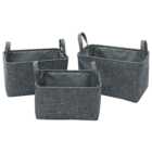JVL Shadow Rectangular Fabric Storage Baskets with Handles Set of 3