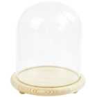 Living and Home Warm Light Clear Glass Dome Cloche with Wood Base 9 x 15cm