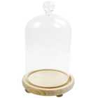 Living and Home Clear Glass Dome Cloche with Wood Base 11 x 20cm