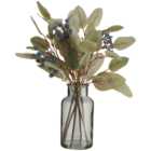 Wilko Blue Green Faux Floral Glass Vase