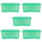 Wham Crystal 45L Clear Green Stackable Plastic Storage Box and Lid Pack 5