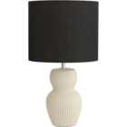 Wilko White Ribbed Lamp With Black Shade