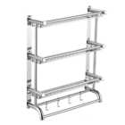 Living And Home WH0926 Silver Stainless Steel 2-Tier Bathroom Towel Rail With Hooks