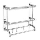 Living And Home WH0925 Silver Stainless Steel 2-Tier Bathroom Towel Rail With Hooks