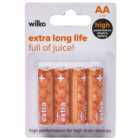 Wilko Extra Long Life AA 1.5V 4 Pack Alkaline Batteries