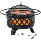 Outsunny Painted Steel Fire Pit BBQ with 3 Feet, Poker and Mesh Lid