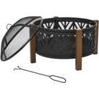 Outsunny Steel Fire Pit BBQ with 4 Side Feet, Poker and Mesh Lid