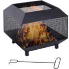 Outsunny Metal Fire Pit with 360° View Mesh Lid Cover