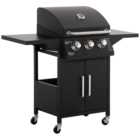 Outsunny Black Outdoor 3 Burner Gas Grill BBQ Trolley