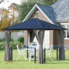 Outsunny 3 x 3m Grey Gazebo with Hardtop and Hooks