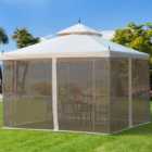 Outsunny 3 x 3m White Double Top Gazebo with Sun Cream Mesh Curtains