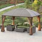 Outsunny 4 x 3m Brown Aluminium Pavilion Gazebo with Curtains
