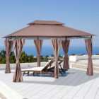 Outsunny 4 x 3m Brown Gazebo with Curtains