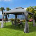 Outsunny 3 x 3m Sun Grey Double Top Gazebo with Mesh Curtains