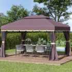 Outsunny 4 x 3m Coffee Canopy Pavilion Patio Gazebo with Sides