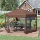 Outsunny Brown Marquee Gazebo Tent Sunshade with Zippered Net