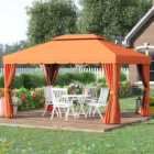 Outsunny 3 x 4m Orange Canopy Pavilion Patio Gazebo with Sides