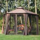 Outsunny 3 x 3m 2 Tier Brown Canopy Gazebo with Sides