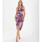 QUIZ Purple Floral Sleeveless Wrap Midi Dress