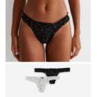 2 Pack Black and White Spot Frill Thongs