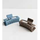 2 Pack Brown and Blue Matte Rectangle Hair Claw Clips