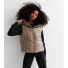 Girls Camel Leather-Look Hooded Puffer Gilet