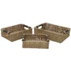 JVL Seagrass Rectangular Storage Baskets with Wooden Handles Set of 3