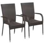 Berkfield Stackable Outdoor Chairs 2 pcs Poly Rattan Brown