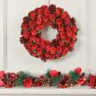 Red Crimson Rose 35cm Wreath and 1.2m Garland Christmas Decorations