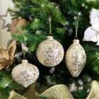 Melody Maison Set of 3 Assorted White & Gold Star Glitter Frosted Christmas Baubles