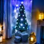 5FT (150cm) Green Fibre Optic Christmas Tree with White LED Lights, Multi-coloured Fibre Optics and Snowflakes