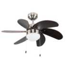 ValueLights Silver Chrome And Wood 30" Modern 6 Blade Ceiling Fan With Flush Light