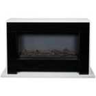Suncrest Nebraska Black & white Stone effect Glass, MDF & metal Freestanding Electric fire suite