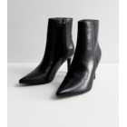 Black Leather-Look Stiletto Heel Ankle Boots