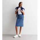 Blue Vanilla Bright Blue Denim Cargo Midi Skirt