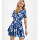QUIZ Blue Floral Tiered Wrap Mini Dress