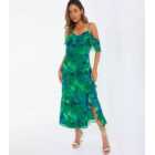 QUIZ Green Tropical Print Cold Shoulder Midaxi Dress
