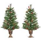 Homcom 2 Pcs 3 Ft Artificial Christmas Tree W/ Pot, Berry, Pine Cone, 110 Branches