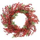 Premier - 50cm Red Berry Decorative Wreath, Ratten