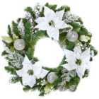 Premier - 60cm Poinsettia Decorative Wreath, White
