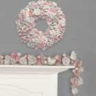 Silver and Pink Amelia Pinecone Xmas Winter Home Door Decoration Festive Christmas Wreath 39cm with Garland 1.2m